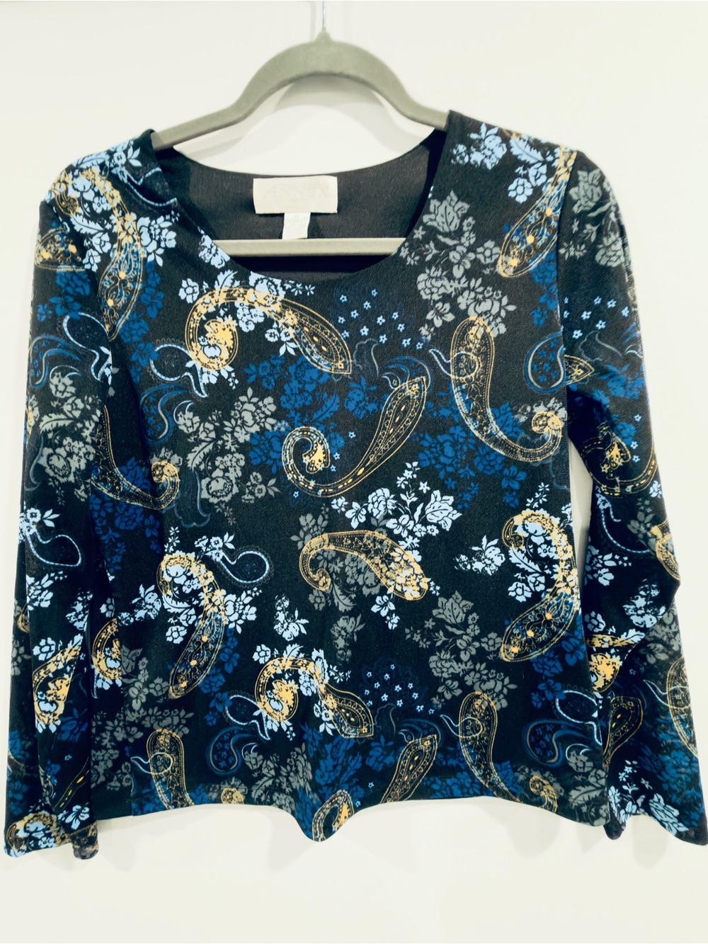 Casual Corner Annex Breckenridge Paisley Floral Long Sleeve Top Medium Blue Blac